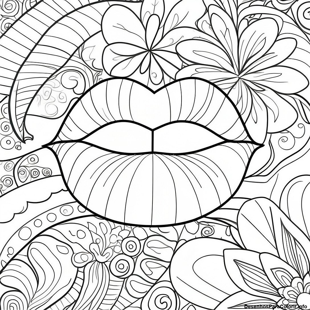 Página de colorir imprimível grátis Página Para Colorir De Lábios Realistas da coleção Diversos — desenho em preto e branco para crianças e adultos.