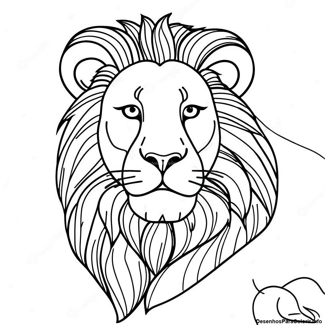 Página de colorir imprimível grátis Página Para Colorir De Leão Realista da coleção Animais — desenho em preto e branco para crianças e adultos.