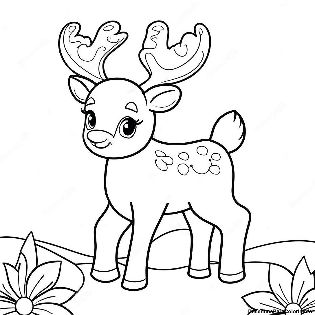 Página de colorir imprimível grátis Página Para Colorir De Rena Realista Fofa da coleção Diversos — desenho em preto e branco para crianças e adultos.