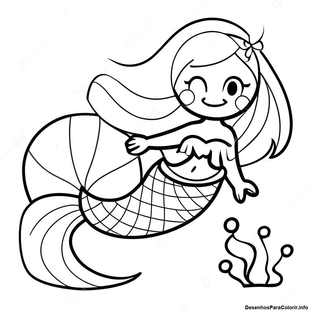 Página de colorir imprimível grátis Página Para Colorir De Sereia Realista Com Cauda Colorida da coleção Animais — desenho em preto e branco para crianças e adultos.