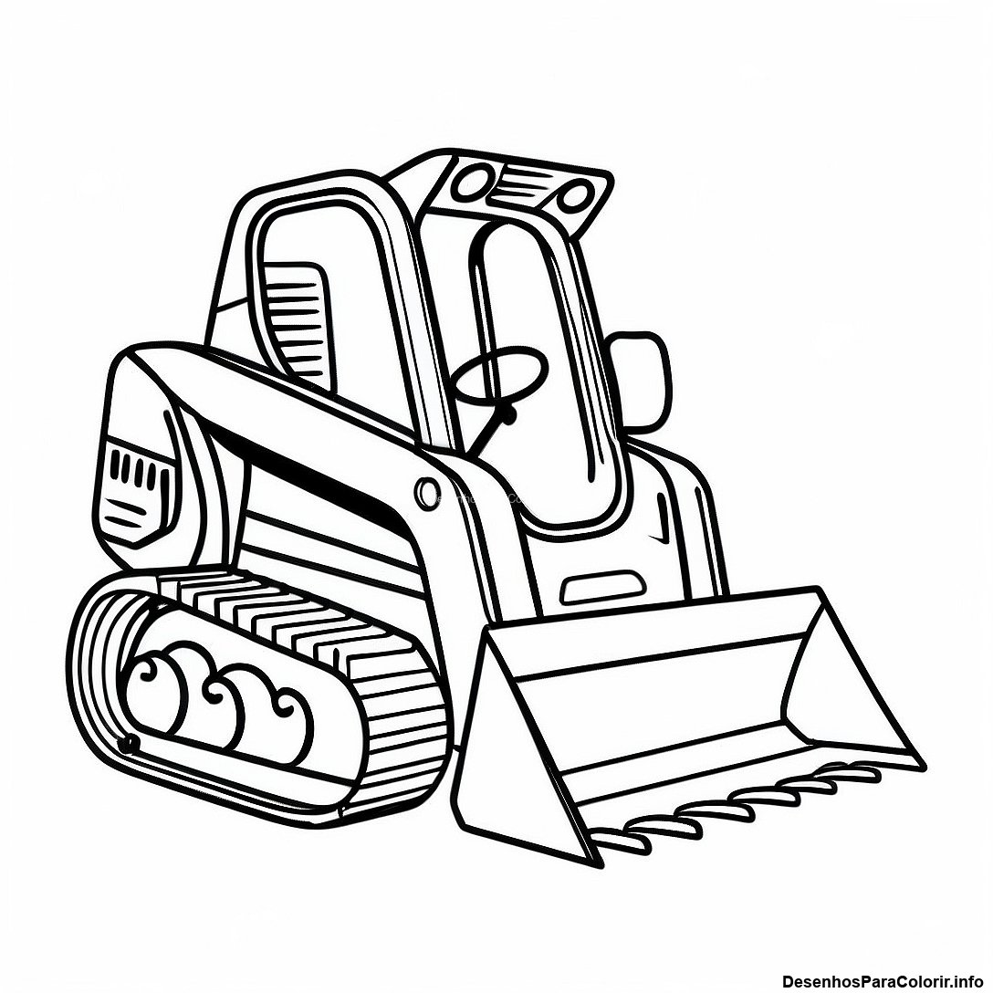 Página de colorir imprimível grátis Página Para Colorir De Skid Steer Realista da coleção Máquinas — desenho em preto e branco para crianças e adultos.