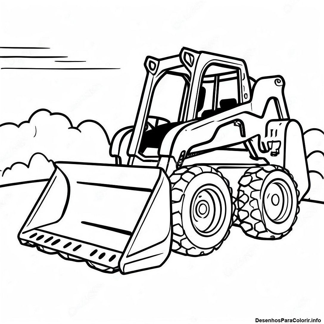 Página de colorir imprimível grátis Página Para Colorir De Skid Steer Realista da coleção Máquinas — desenho em preto e branco para crianças e adultos.