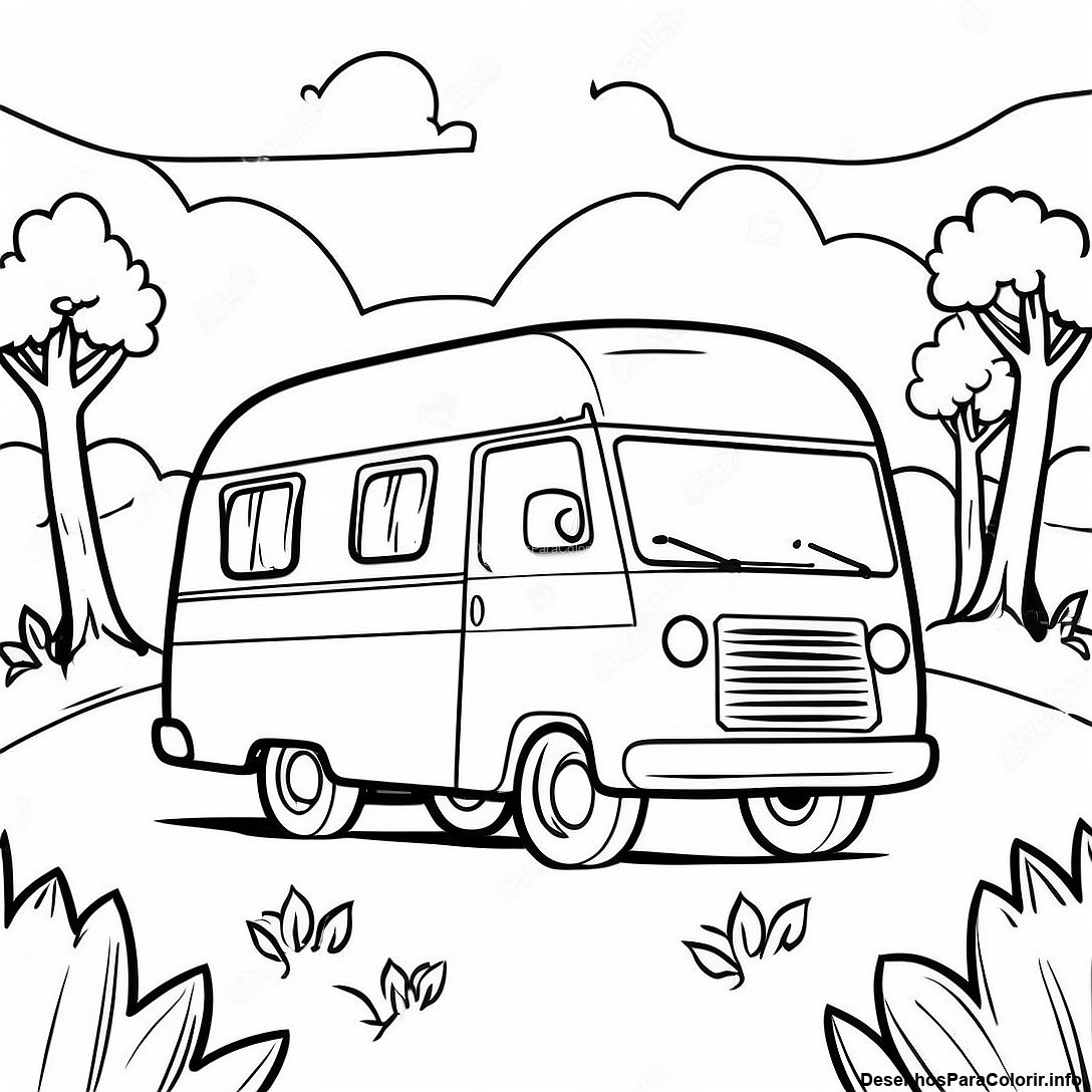 Página de colorir imprimível grátis Página Para Colorir De Trailer Vintage da coleção Diversos — desenho em preto e branco para crianças e adultos.