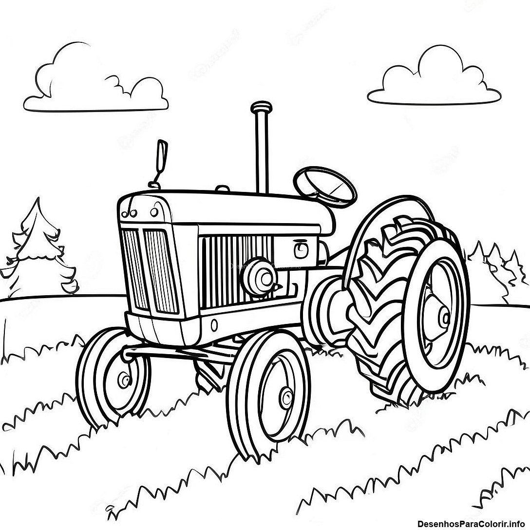 Página de colorir imprimível grátis Página Para Colorir De Trator Vintage Arando da coleção Máquinas — desenho em preto e branco para crianças e adultos.