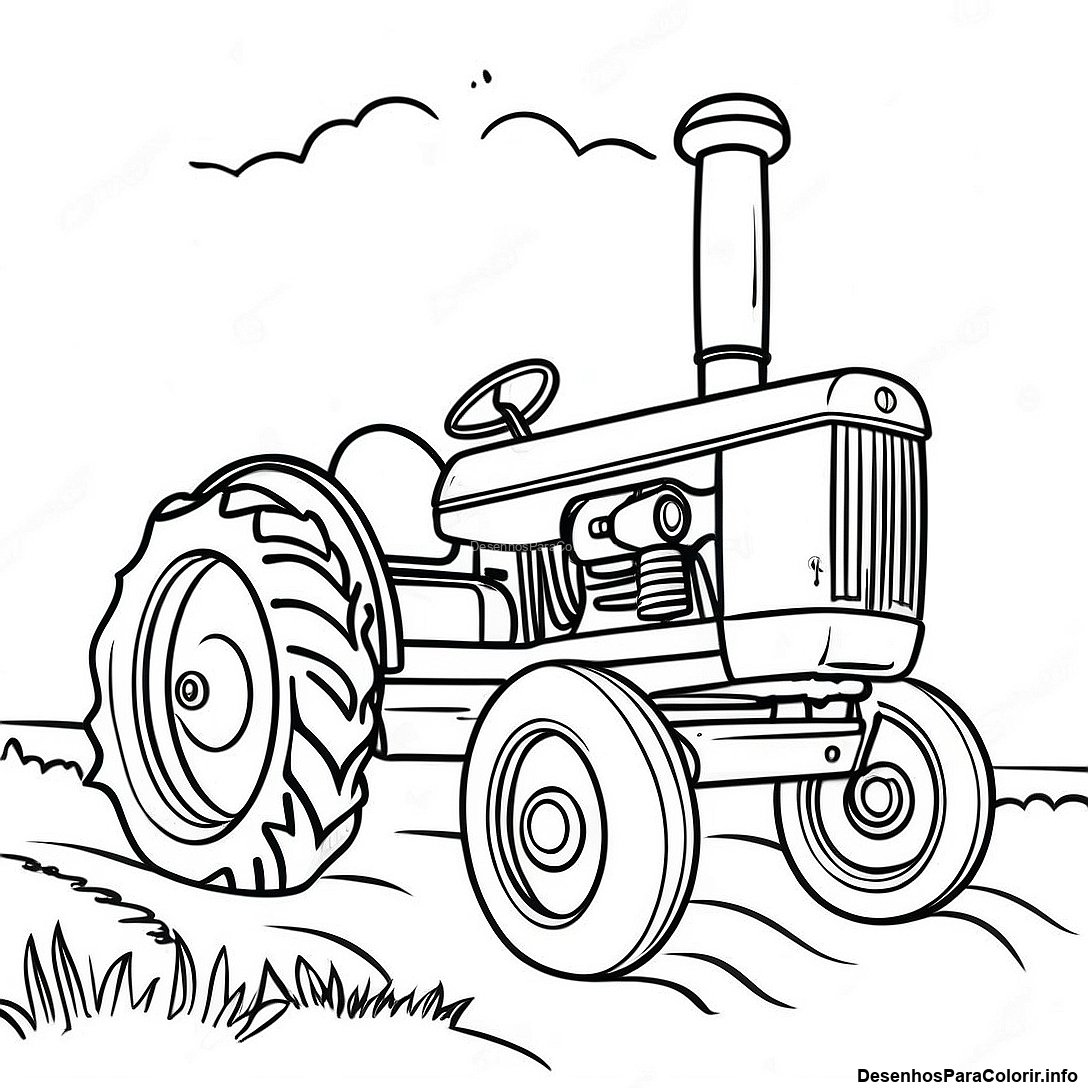 Página de colorir imprimível grátis Página Para Colorir De Trator Vintage Arando da coleção Máquinas — desenho em preto e branco para crianças e adultos.
