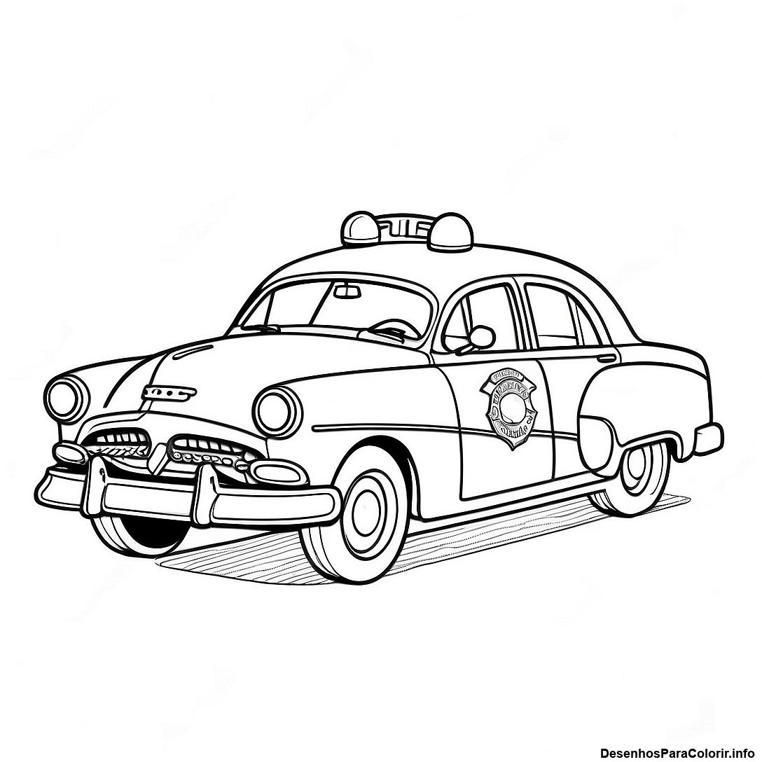Página de colorir imprimível grátis Página Para Colorir De Um Carro De Polícia Vintage da coleção Carros — desenho em preto e branco para crianças e adultos.