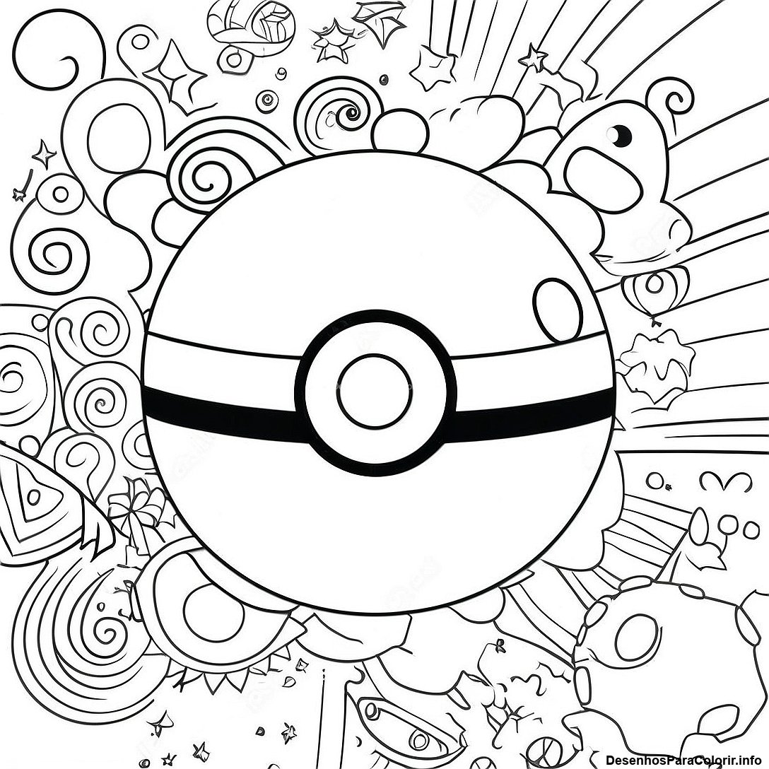Página de colorir imprimível grátis Página Para Colorir Design De Pokeball Vintage da coleção Pokemon — desenho em preto e branco para crianças e adultos.