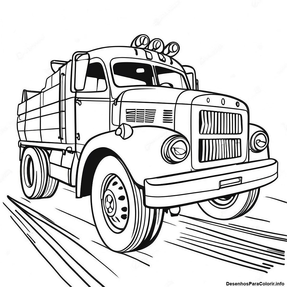 Página de colorir imprimível grátis Página Para Colorir Do Caminhão Diesel Vintage da coleção Carros — desenho em preto e branco para crianças e adultos.