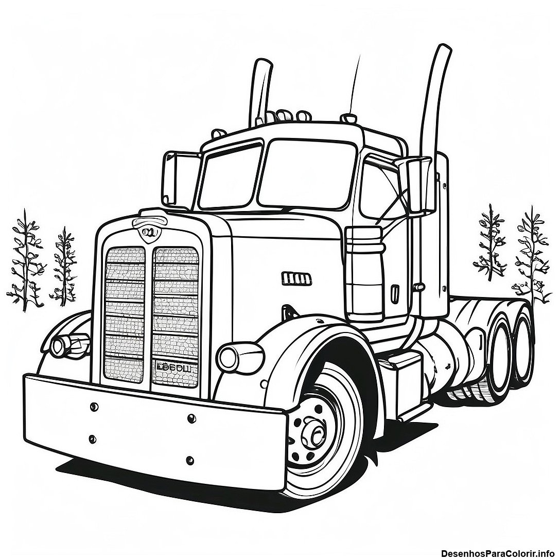Página de colorir imprimível grátis Página Para Colorir Do Caminhão Peterbilt Vintage da coleção Diversos — desenho em preto e branco para crianças e adultos.