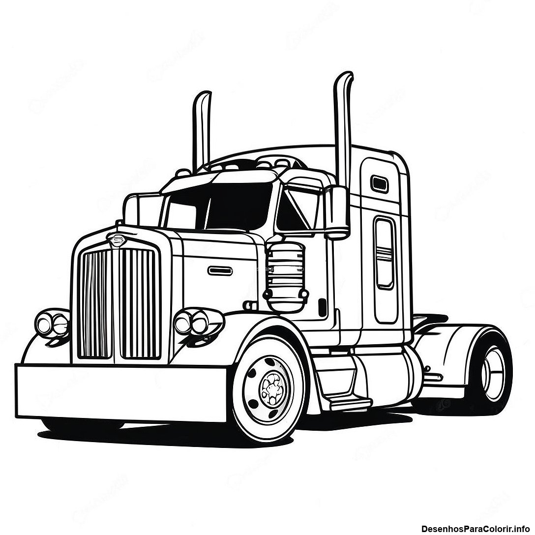 Página de colorir imprimível grátis Página Para Colorir Do Caminhão Peterbilt Vintage da coleção Trens — desenho em preto e branco para crianças e adultos.