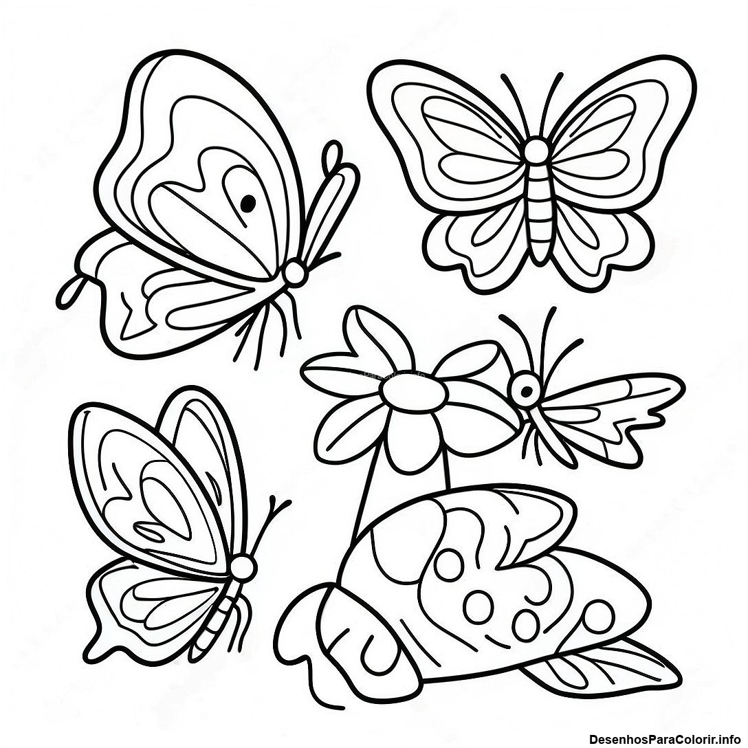 Página de colorir imprimível grátis Página Para Colorir Do Ciclo De Vida Da Borboleta Realista da coleção Animais — desenho em preto e branco para crianças e adultos.