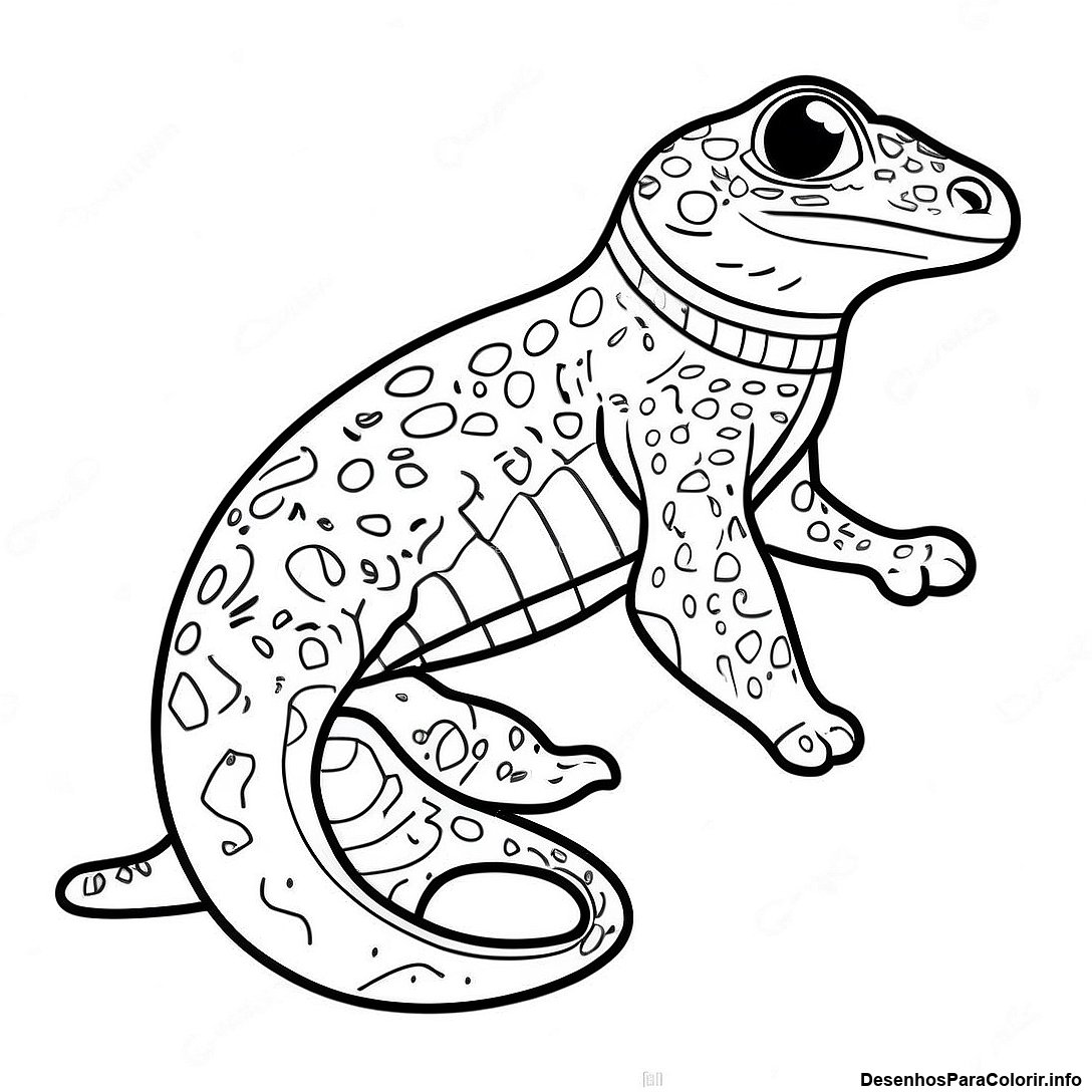 Página de colorir imprimível grátis Página Para Colorir Do Gecko Leopardo Realista da coleção Animais — desenho em preto e branco para crianças e adultos.