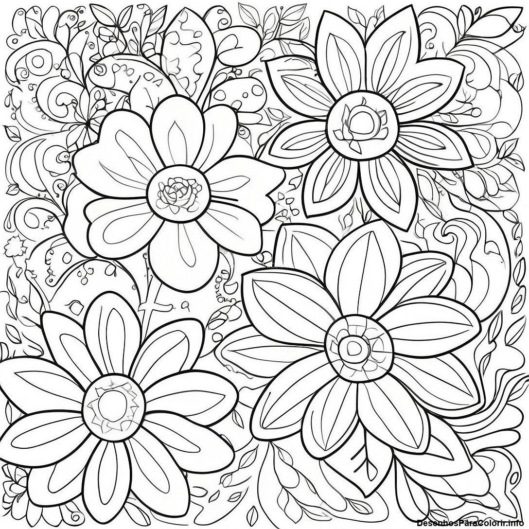 Página de colorir imprimível grátis Página Para Colorir Do Jardim De Flores Com Marcador Permanente da coleção Diversos — desenho em preto e branco para crianças e adultos.