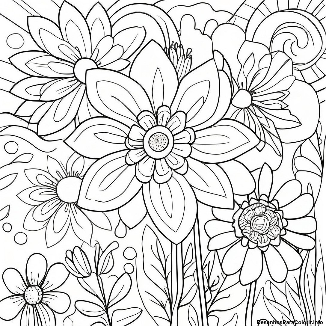 Página de colorir imprimível grátis Página Para Colorir Do Jardim De Flores Com Marcador Permanente da coleção Diversos — desenho em preto e branco para crianças e adultos.