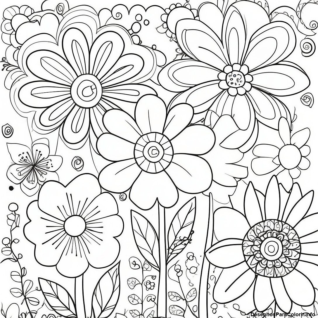 Página de colorir imprimível grátis Página Para Colorir Do Jardim De Flores Com Marcador Permanente da coleção Diversos — desenho em preto e branco para crianças e adultos.