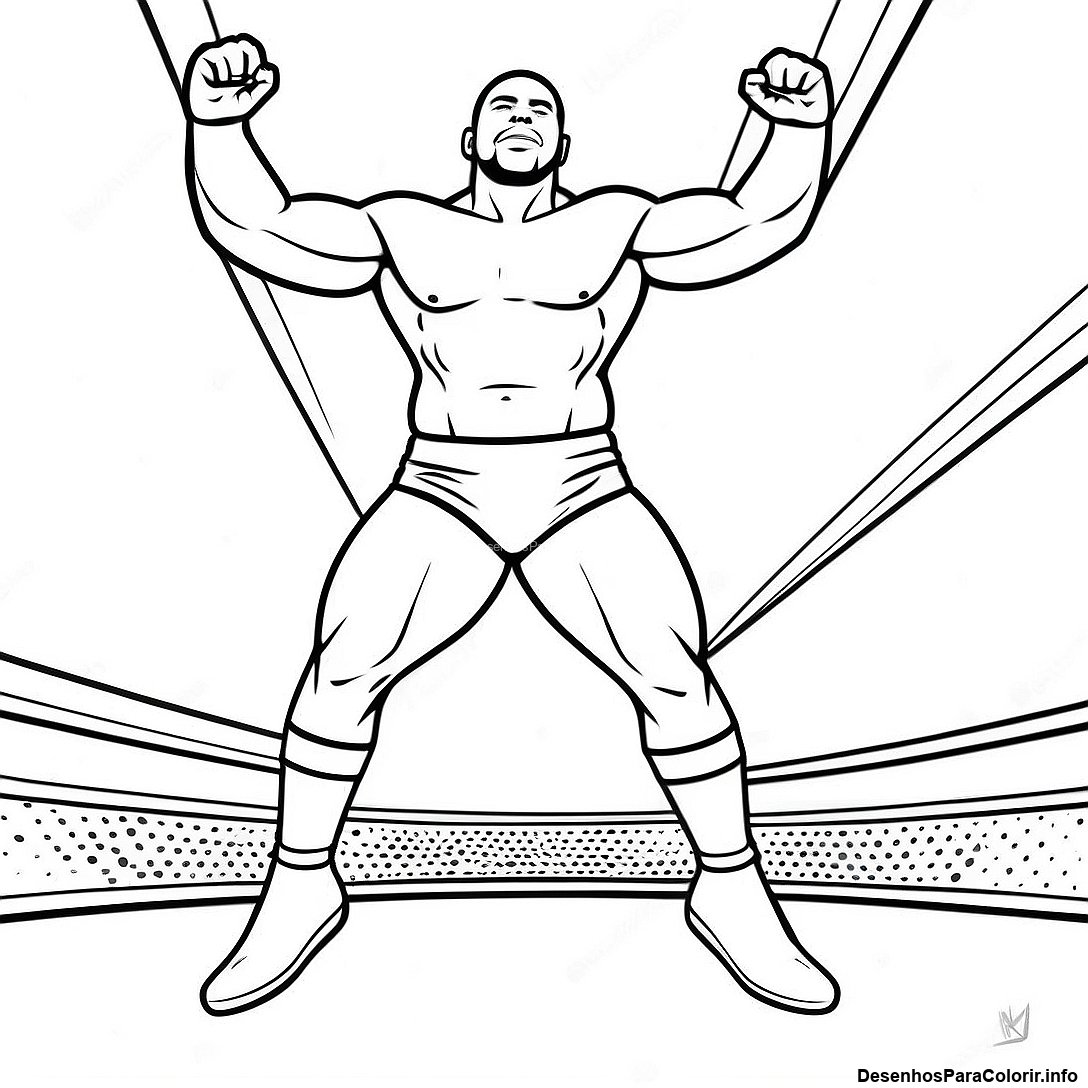 Página de colorir imprimível grátis Página Para Colorir Do Lutador Da Wwe Pulando Em Cima Do Oponente Com Marcador De Ponto da coleção Educacional — desenho em preto e branco para crianças e adultos.