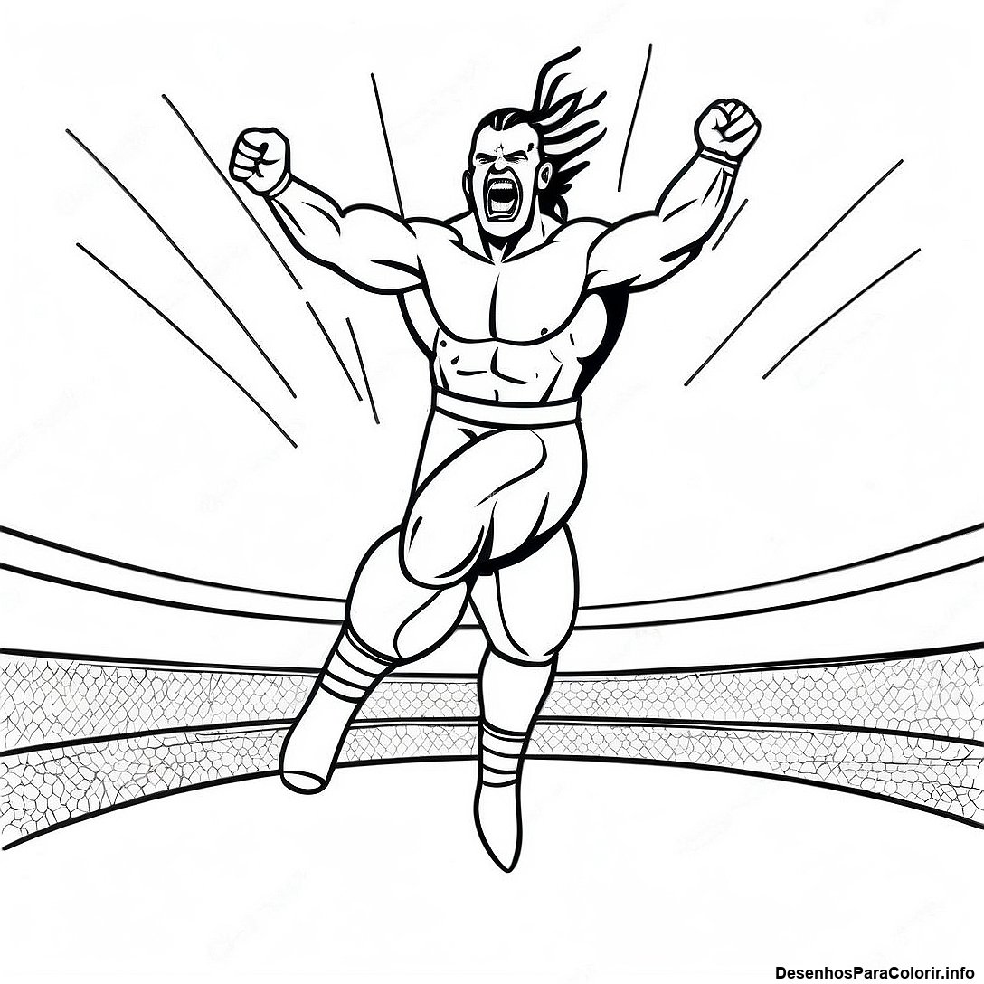 Página de colorir imprimível grátis Página Para Colorir Do Lutador Da Wwe Pulando Em Cima Do Oponente Com Marcador De Ponto da coleção Educacional — desenho em preto e branco para crianças e adultos.