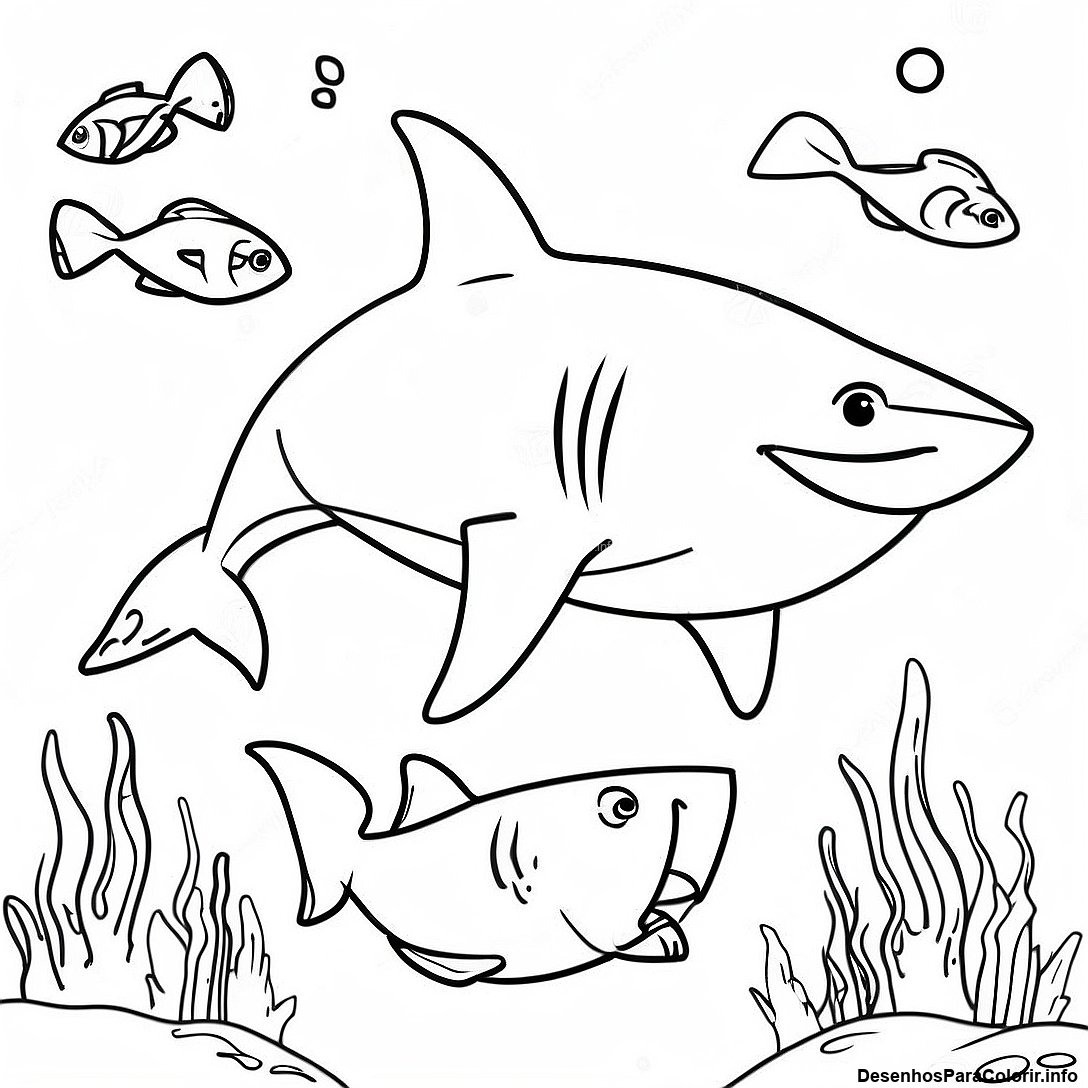 Página de colorir imprimível grátis Página Para Colorir Do Megalodon Realista Nadando da coleção Dinossauros — desenho em preto e branco para crianças e adultos.