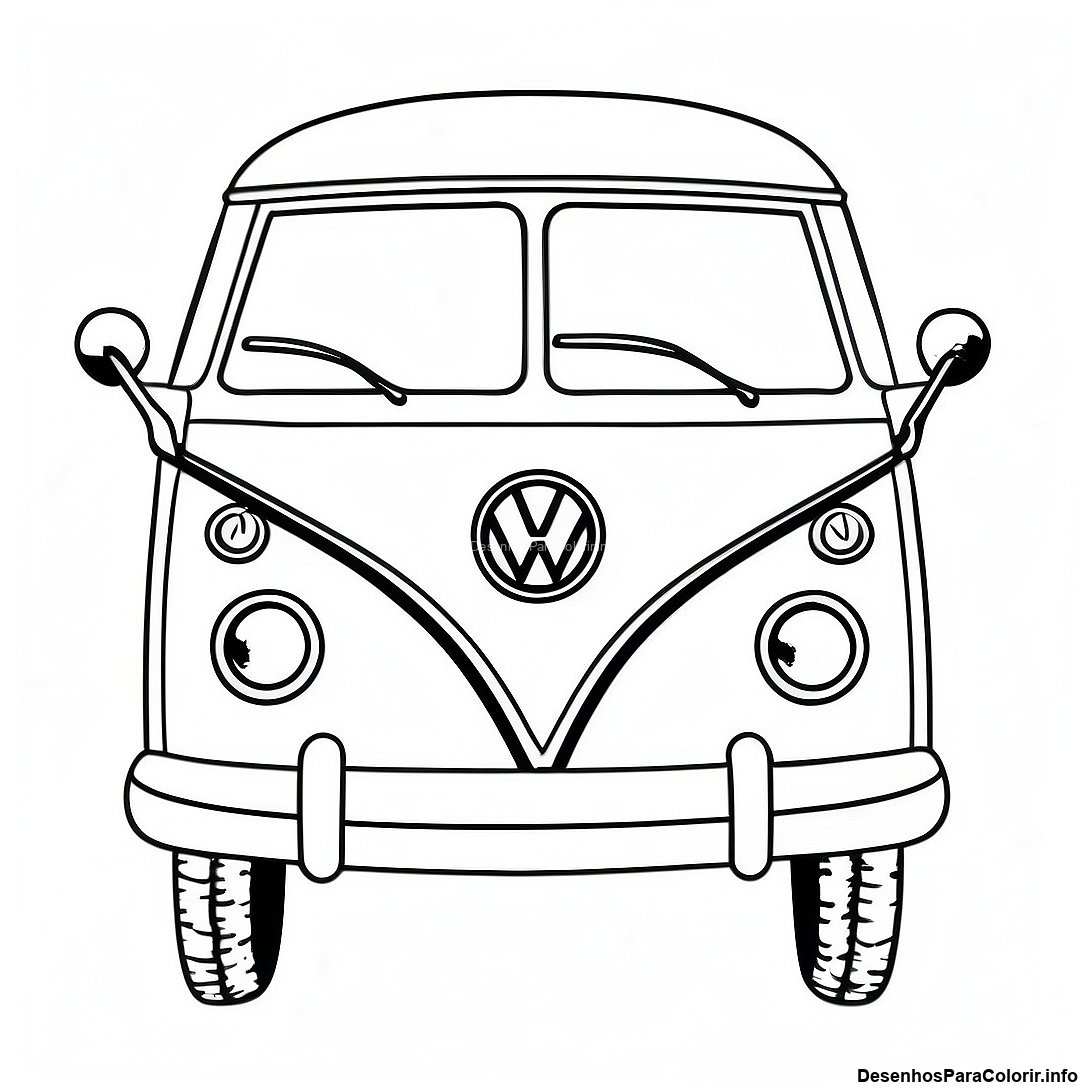 Página de colorir imprimível grátis Página Para Colorir Do Ônibus Volkswagen Vintage da coleção Carros — desenho em preto e branco para crianças e adultos.