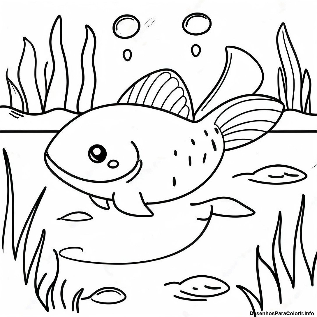 Página de colorir imprimível grátis Página Para Colorir Do Peixe-Gato Realista Em Um Lago da coleção Animais — desenho em preto e branco para crianças e adultos.