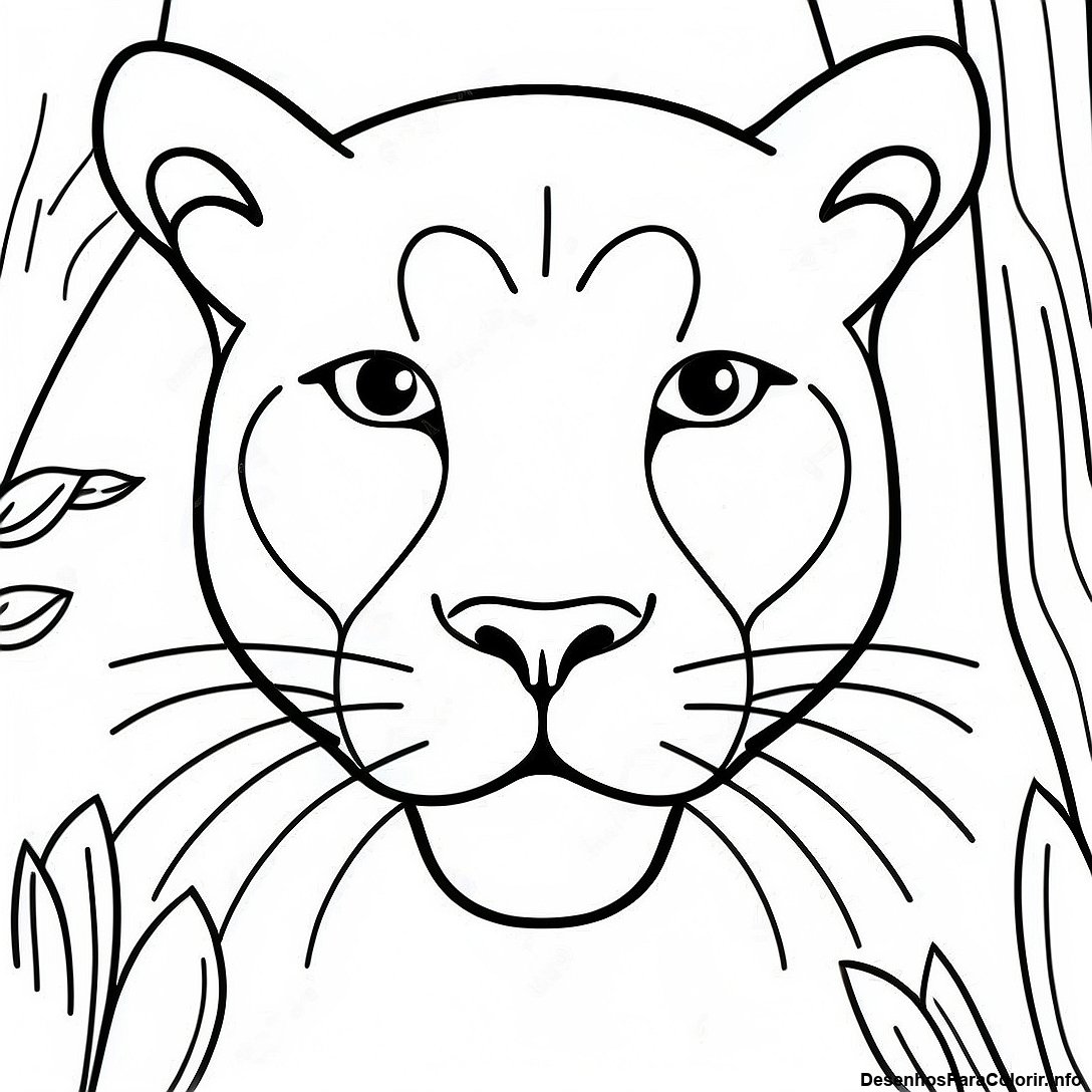 Página de colorir imprimível grátis Página Para Colorir Do Retrato Realista Da Puma da coleção Animais — desenho em preto e branco para crianças e adultos.