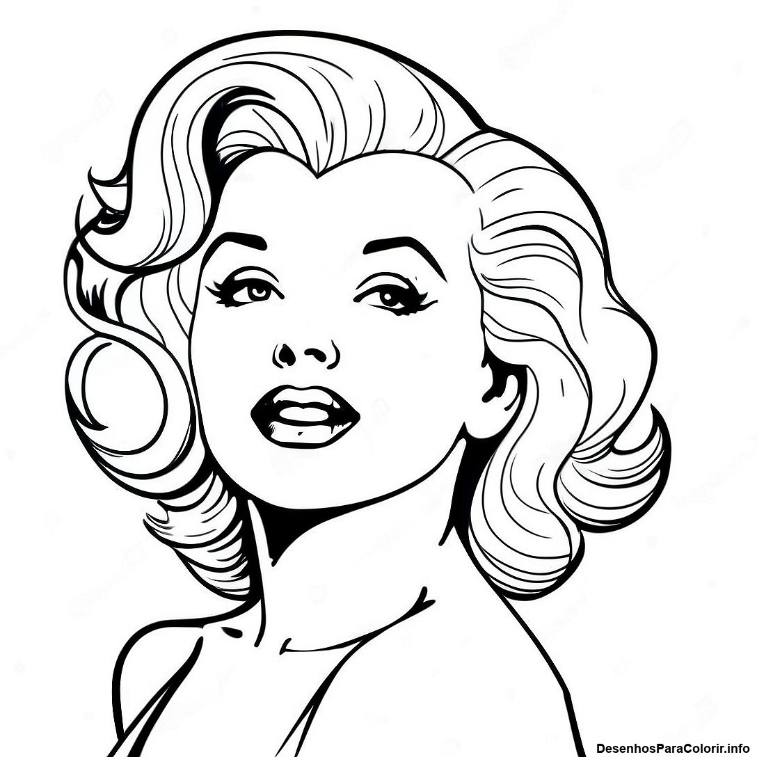 Página de colorir imprimível grátis Página Para Colorir Do Retrato Vintage Da Marilyn Monroe da coleção Celebridades — desenho em preto e branco para crianças e adultos.