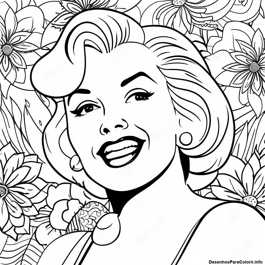 Página de colorir imprimível grátis Página Para Colorir Do Retrato Vintage Da Marilyn Monroe da coleção Celebridades — desenho em preto e branco para crianças e adultos.