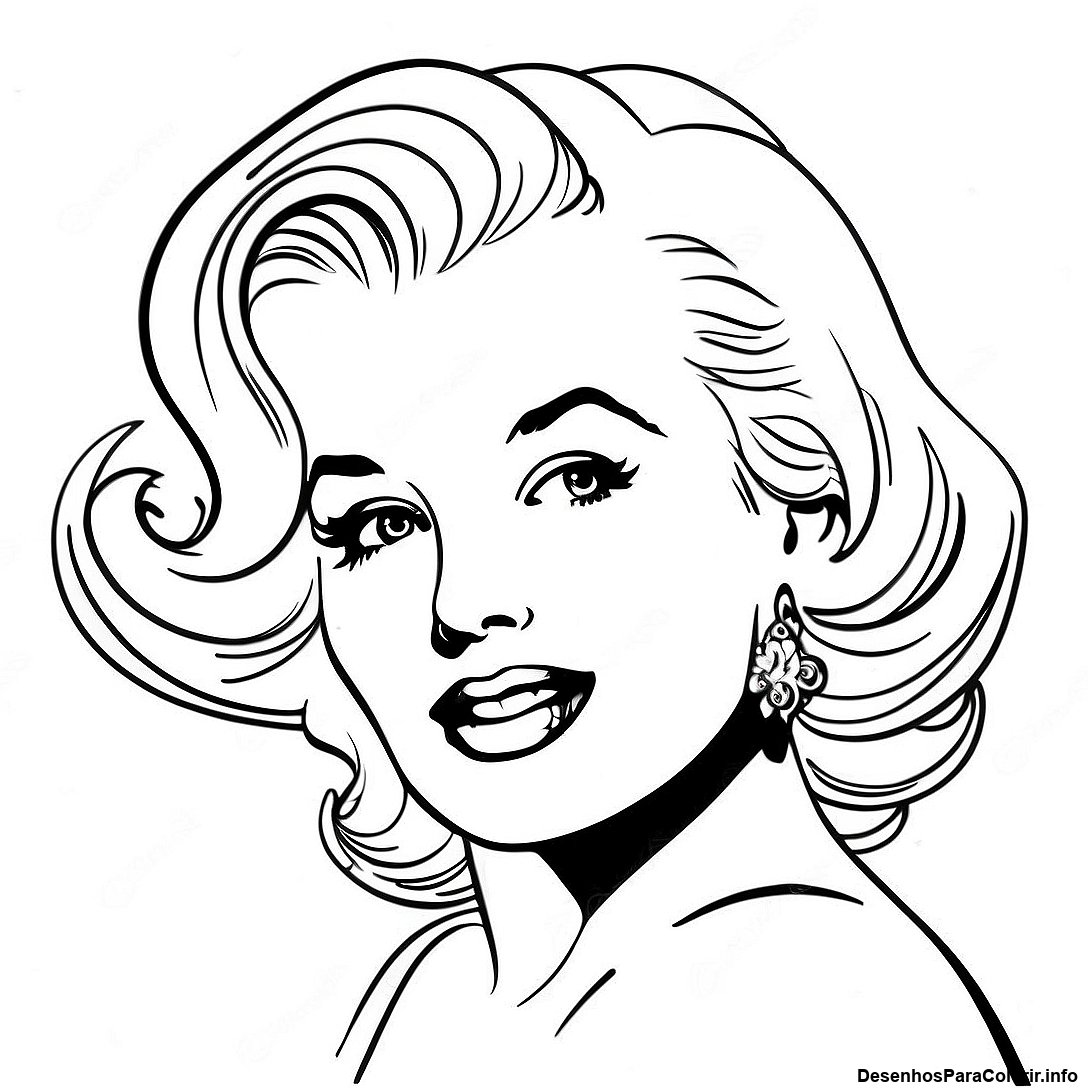 Página de colorir imprimível grátis Página Para Colorir Do Retrato Vintage Da Marilyn Monroe da coleção Celebridades — desenho em preto e branco para crianças e adultos.