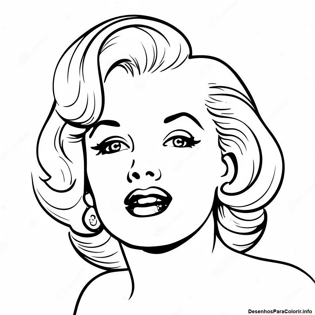 Página de colorir imprimível grátis Página Para Colorir Do Retrato Vintage Da Marilyn Monroe da coleção Celebridades — desenho em preto e branco para crianças e adultos.