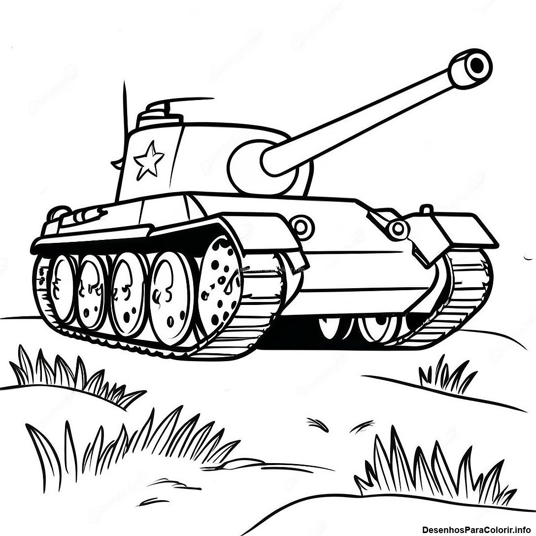 Página de colorir imprimível grátis Página Para Colorir Do Tanque Da Segunda Guerra Mundial Realista da coleção Máquinas — desenho em preto e branco para crianças e adultos.