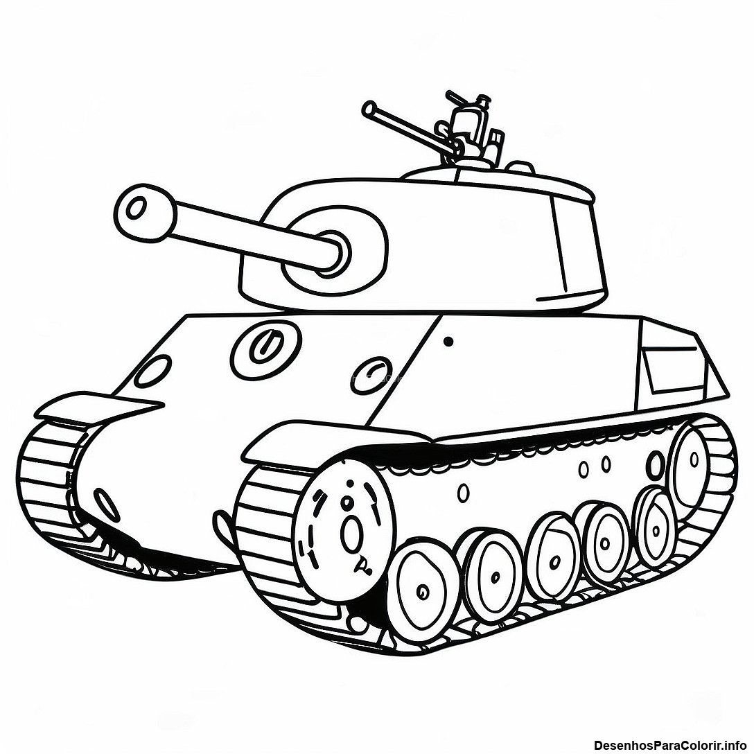 Página de colorir imprimível grátis Página Para Colorir Do Tanque Da Segunda Guerra Mundial Realista da coleção Máquinas — desenho em preto e branco para crianças e adultos.