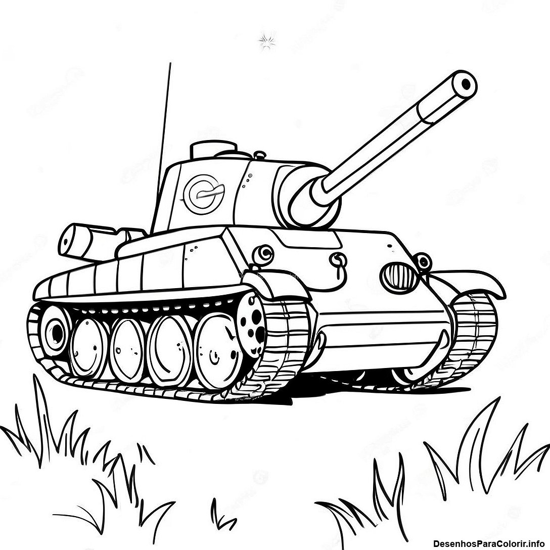 Página de colorir imprimível grátis Página Para Colorir Do Tanque Da Segunda Guerra Mundial Realista da coleção Máquinas — desenho em preto e branco para crianças e adultos.