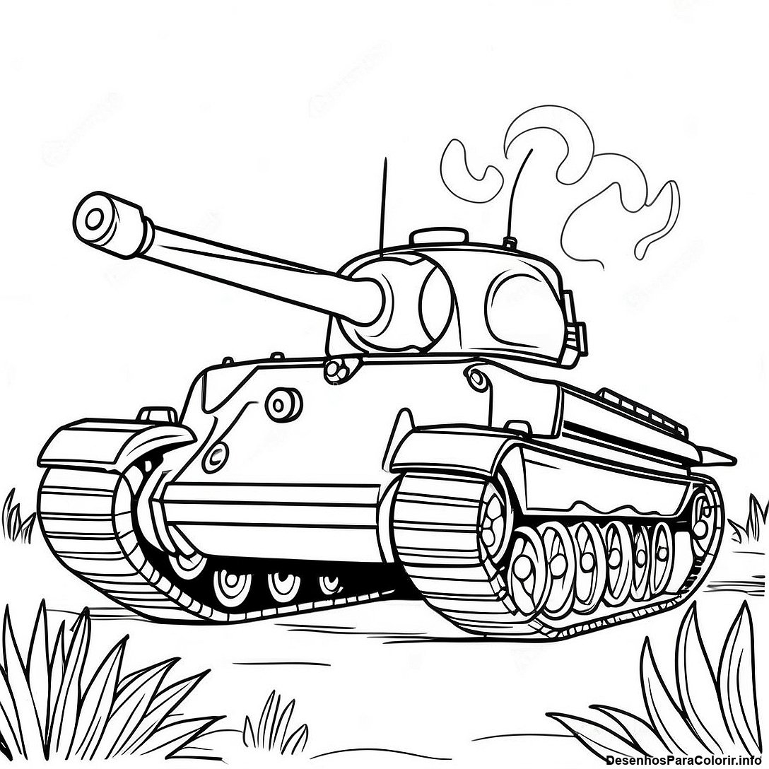Página de colorir imprimível grátis Página Para Colorir Do Tanque Da Segunda Guerra Mundial Vintage da coleção Máquinas — desenho em preto e branco para crianças e adultos.