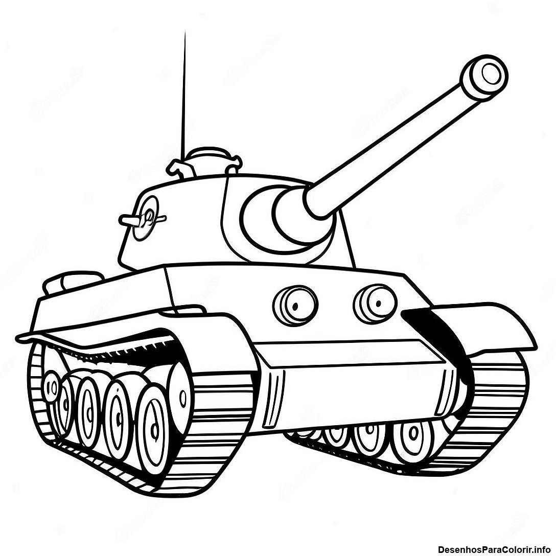 Página de colorir imprimível grátis Página Para Colorir Do Tanque Da Segunda Guerra Mundial Vintage da coleção Máquinas — desenho em preto e branco para crianças e adultos.