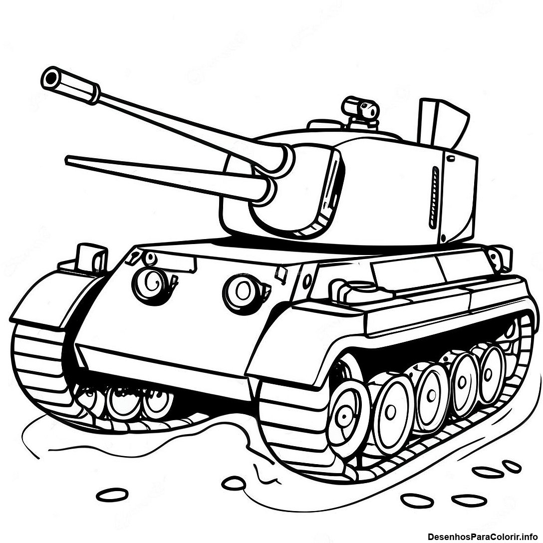 Página de colorir imprimível grátis Página Para Colorir Do Tanque Da Segunda Guerra Mundial Vintage da coleção Máquinas — desenho em preto e branco para crianças e adultos.