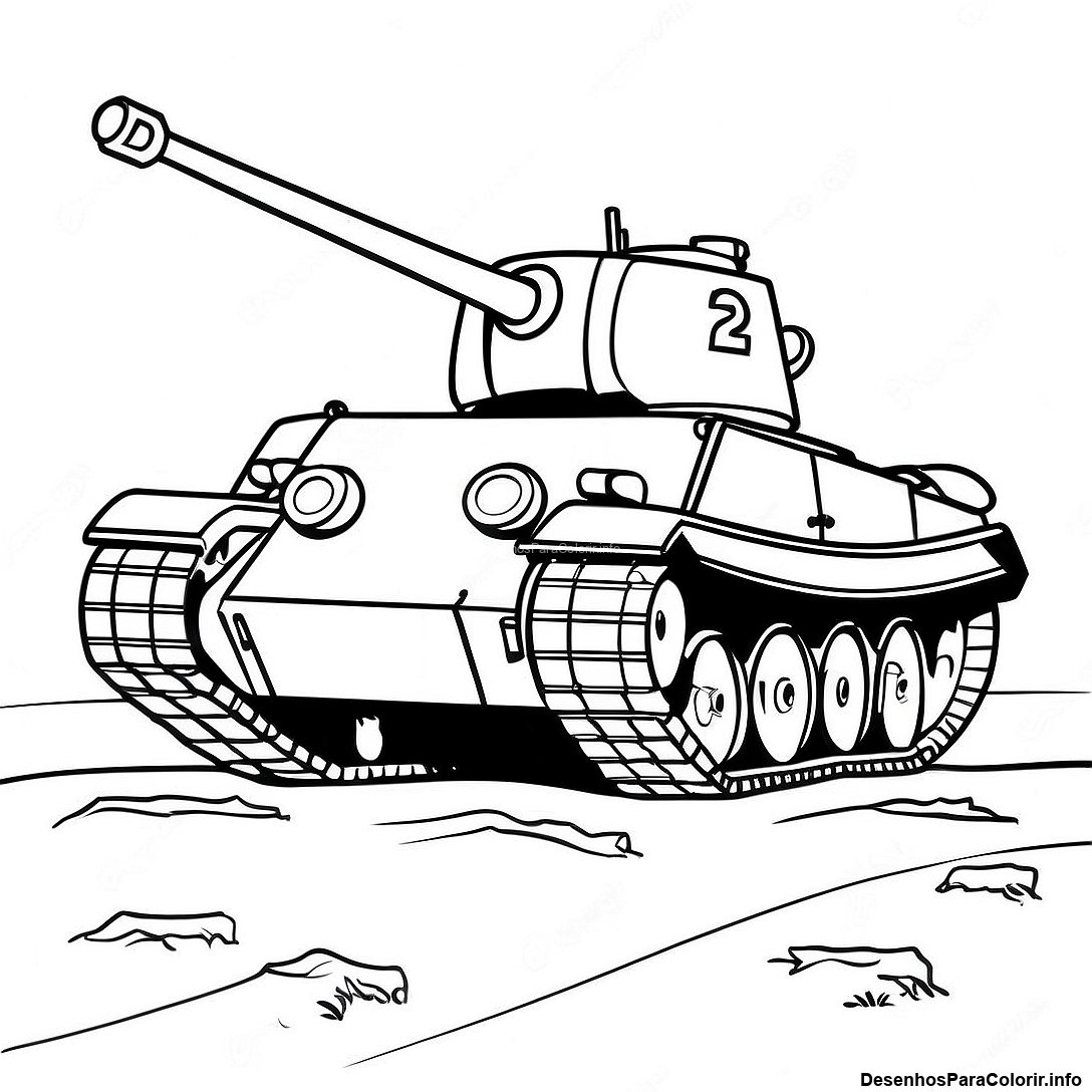 Página de colorir imprimível grátis Página Para Colorir Do Tanque Da Segunda Guerra Mundial Vintage da coleção Máquinas — desenho em preto e branco para crianças e adultos.