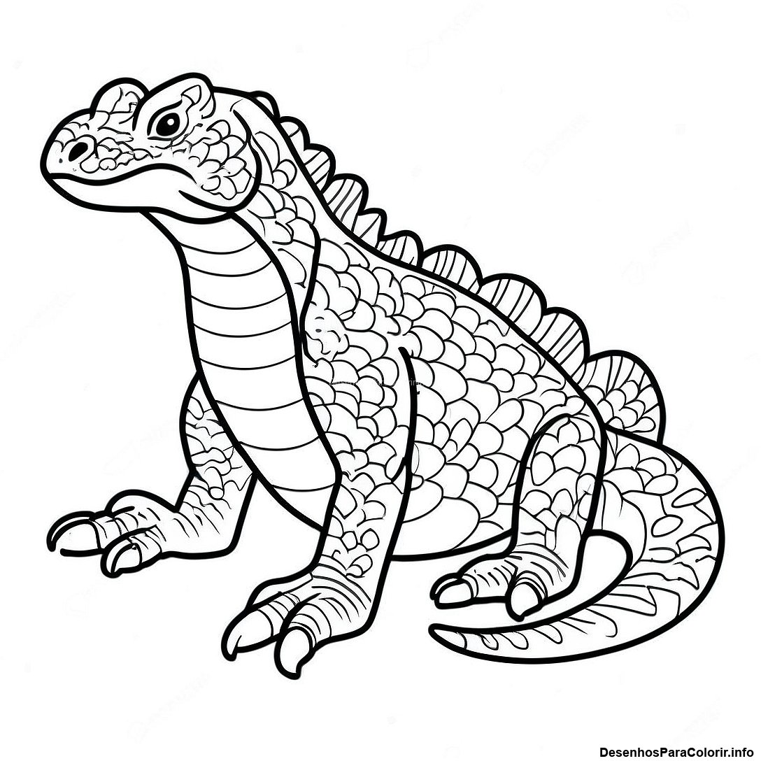 Página de colorir imprimível grátis Página Para Colorir Dragão De Komodo Realista da coleção Animais — desenho em preto e branco para crianças e adultos.