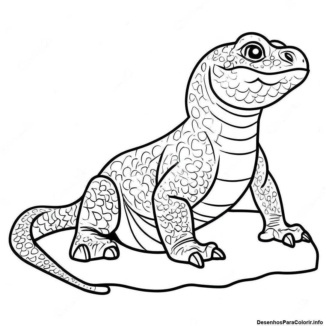 Página de colorir imprimível grátis Página Para Colorir Dragão De Komodo Realista da coleção Animais — desenho em preto e branco para crianças e adultos.