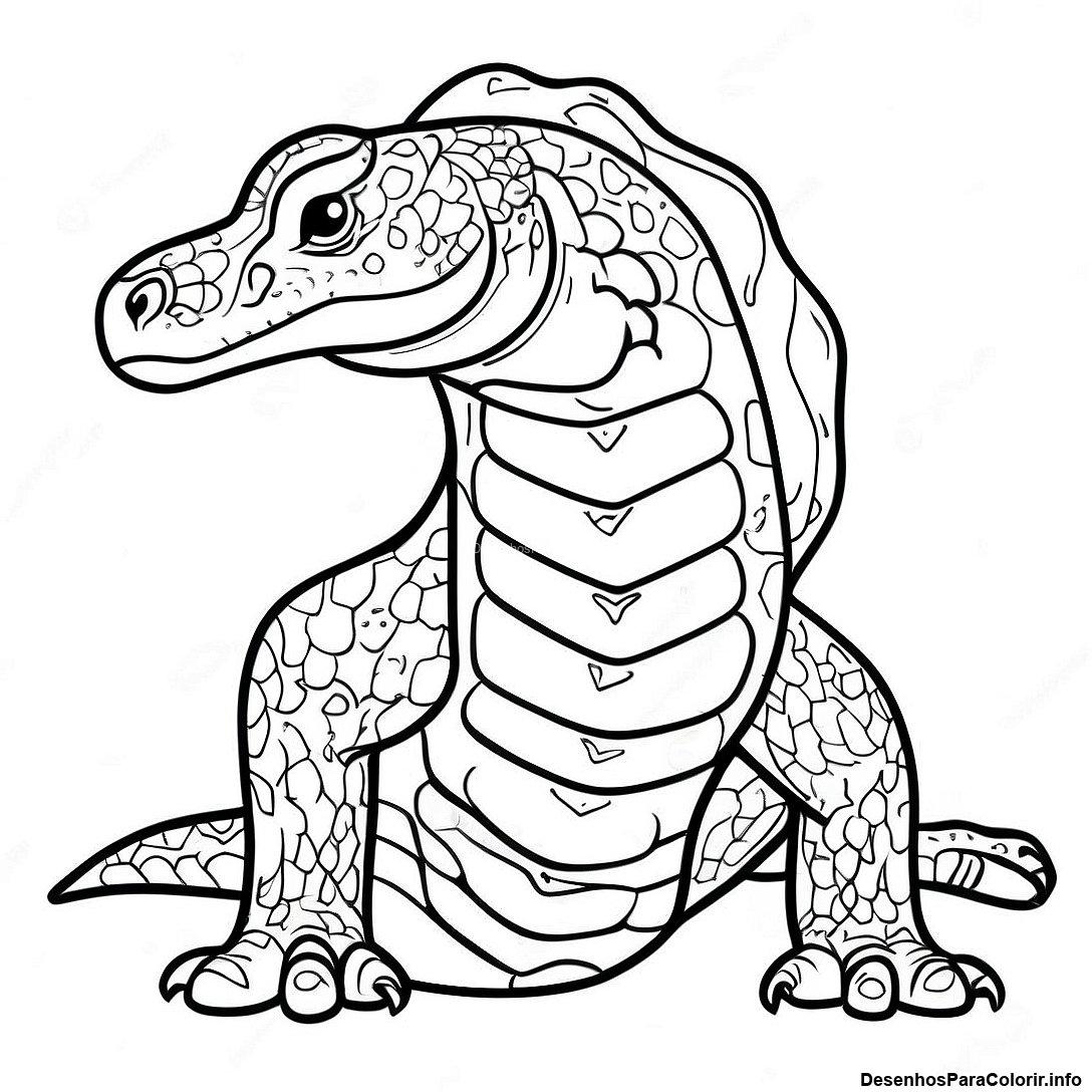 Página de colorir imprimível grátis Página Para Colorir Dragão De Komodo Realista da coleção Animais — desenho em preto e branco para crianças e adultos.