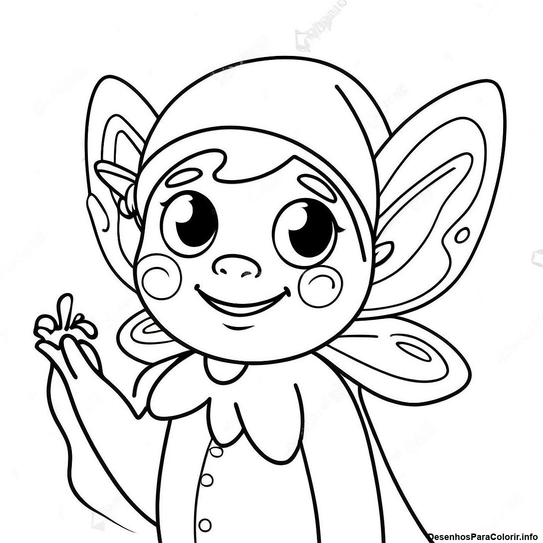 Página de colorir imprimível grátis Página Para Colorir Elfo Realista Fantástico Com Borboleta da coleção Para Adultos — desenho em preto e branco para crianças e adultos.