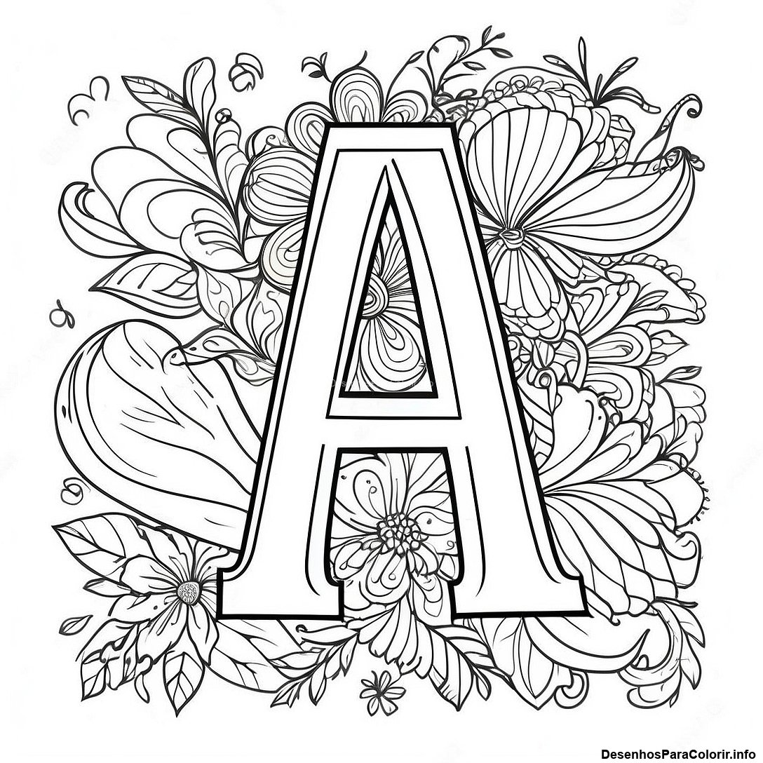 Página de colorir imprimível grátis Página Para Colorir Estilo De Letra Vintage da coleção Para Adultos — desenho em preto e branco para crianças e adultos.
