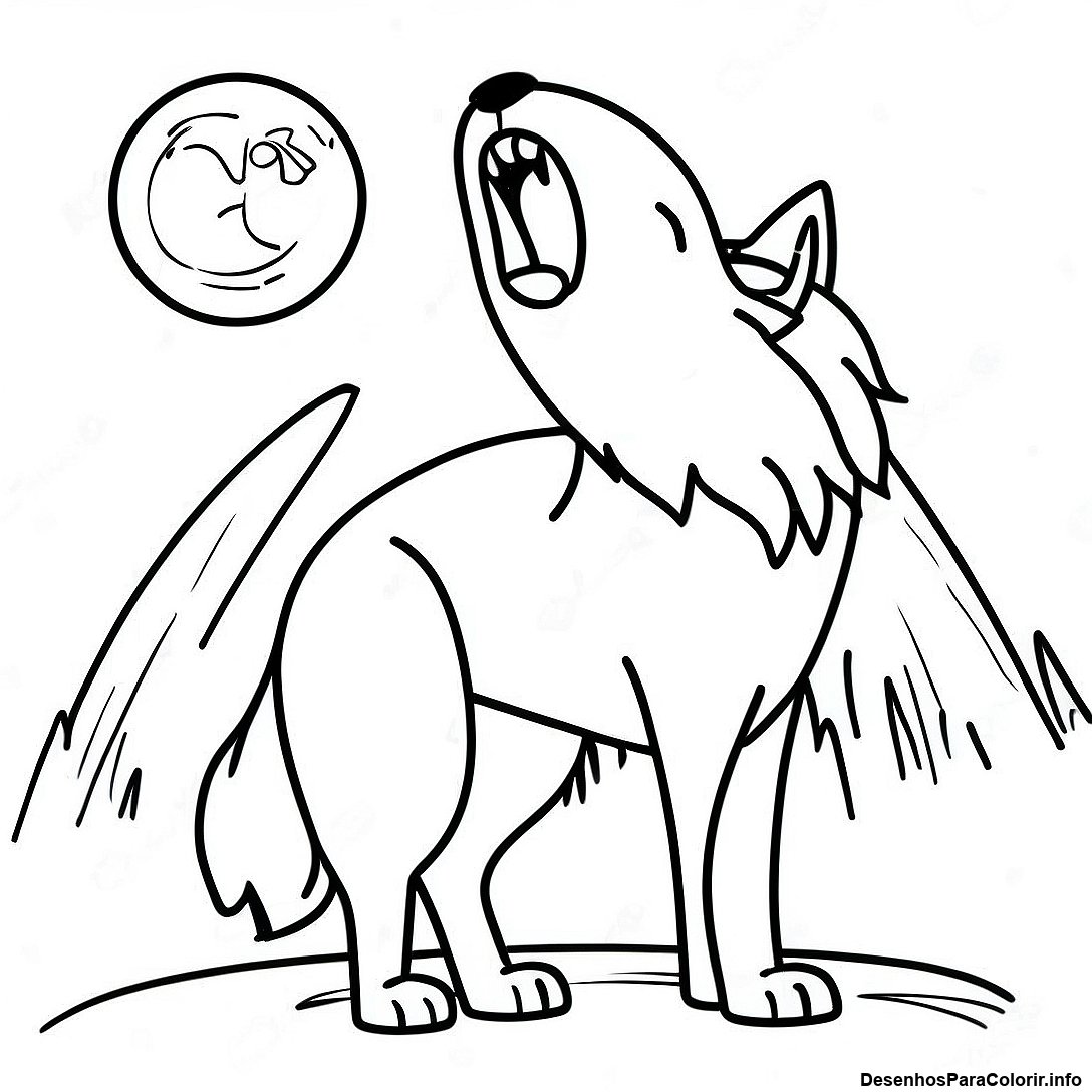Página de colorir imprimível grátis Página Para Colorir Lobo Realista Uivando Para A Lua da coleção Diversos — desenho em preto e branco para crianças e adultos.