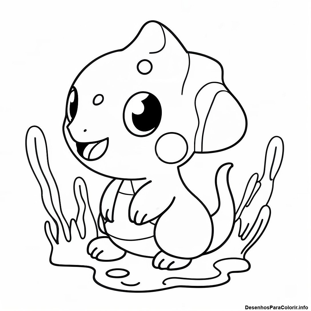 Página de colorir imprimível grátis Página Para Colorir Pokémon Tipo Água Fofo da coleção Pokemon — desenho em preto e branco para crianças e adultos.