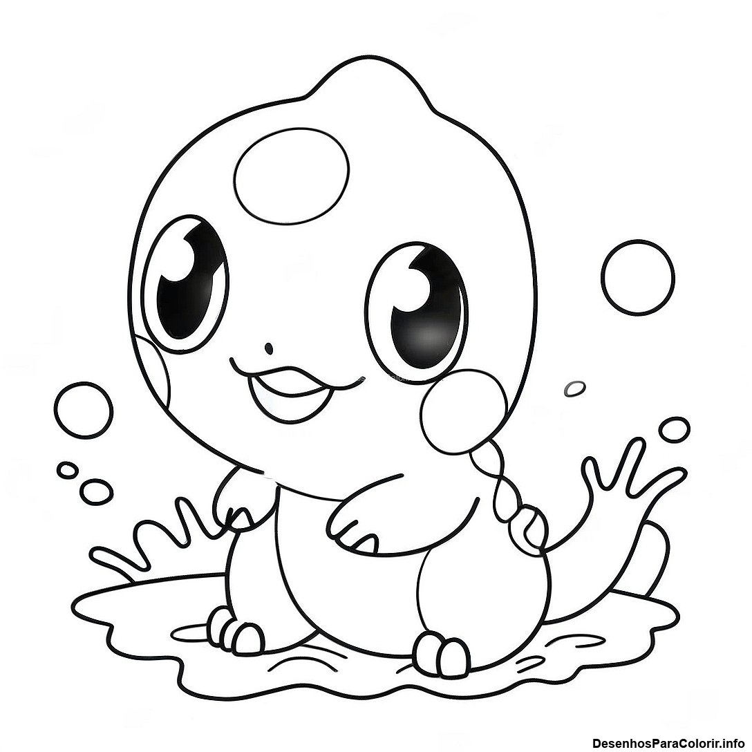 Página de colorir imprimível grátis Página Para Colorir Pokémon Tipo Água Fofo da coleção Pokemon — desenho em preto e branco para crianças e adultos.