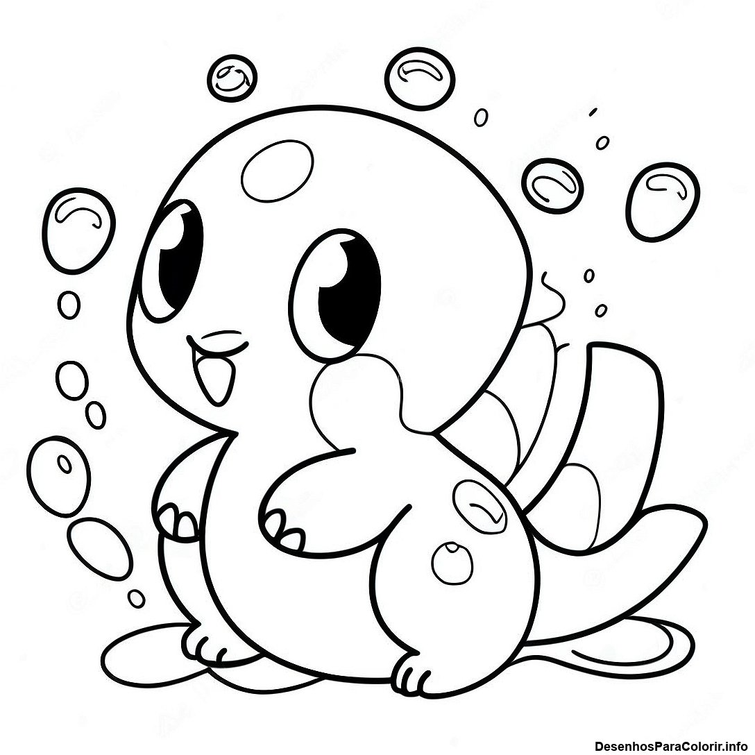 Página de colorir imprimível grátis Página Para Colorir Pokémon Tipo Água Fofo da coleção Pokemon — desenho em preto e branco para crianças e adultos.