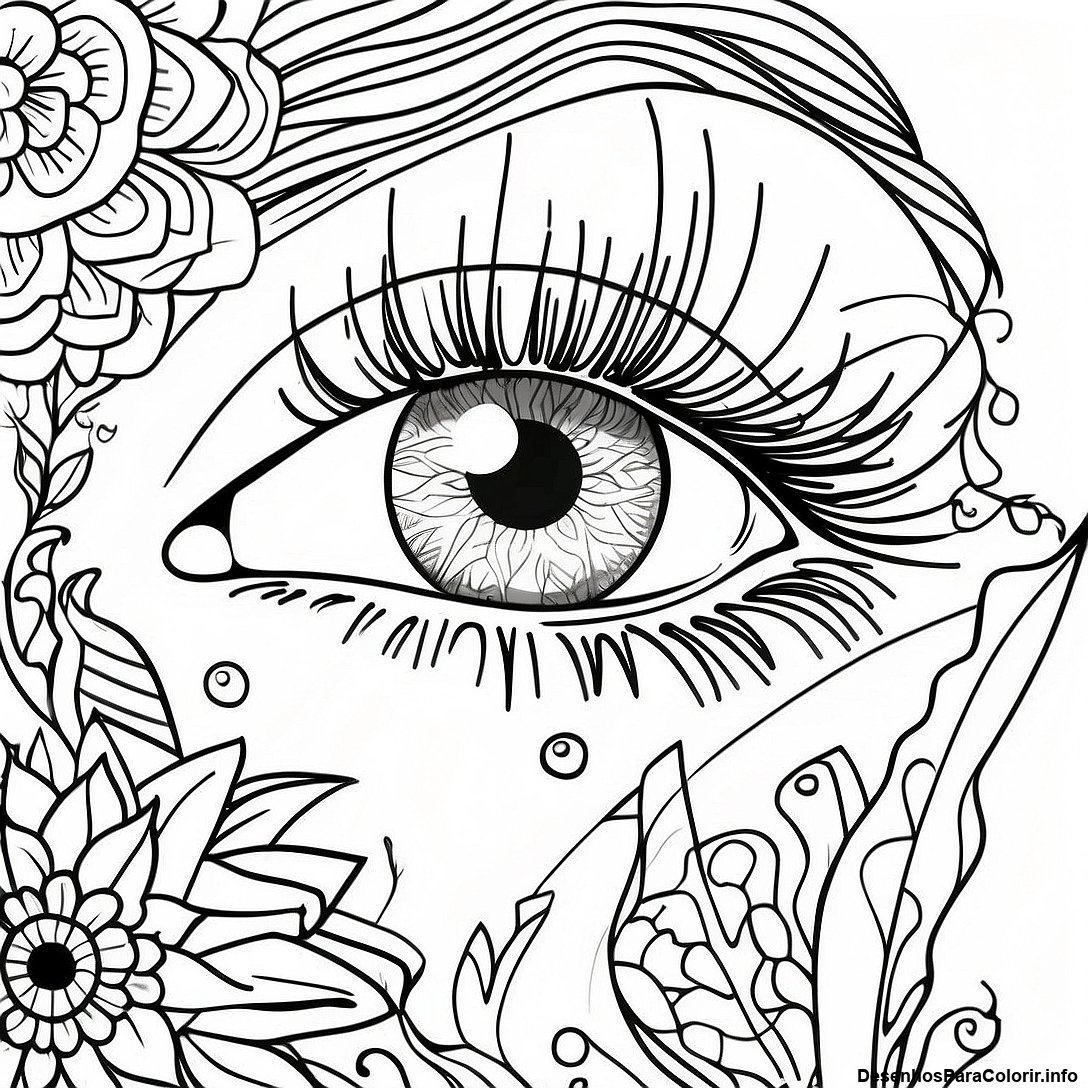 Página de colorir imprimível grátis Página Para Colorir Retrato Realista De Olho da coleção Para Adultos — desenho em preto e branco para crianças e adultos.