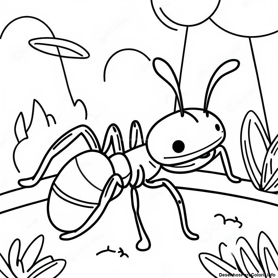 Página de colorir imprimível grátis Páginas Para Colorir De Formiga Realista Na Natureza da coleção Animais — desenho em preto e branco para crianças e adultos.