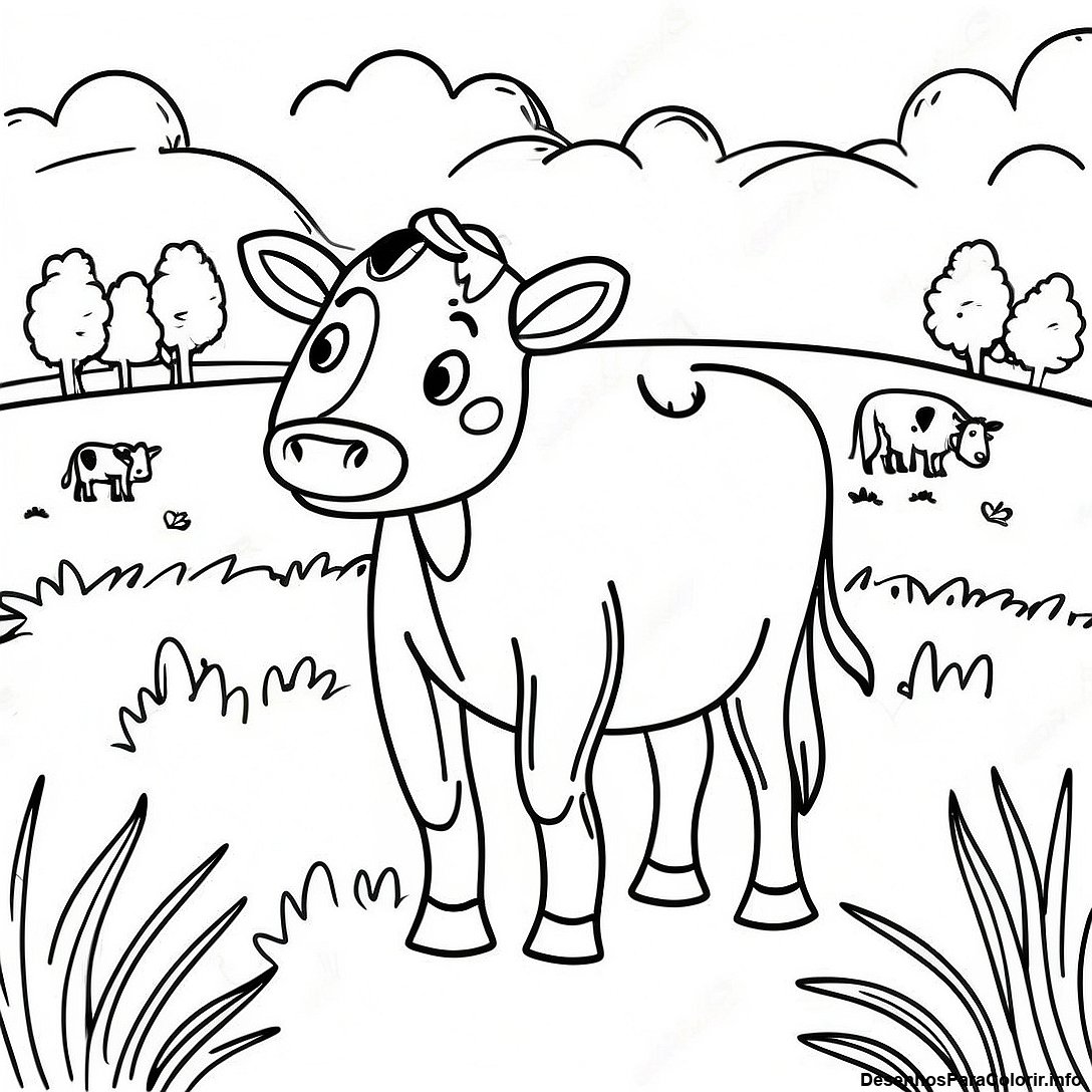 Página de colorir imprimível grátis Pastagens Verdes Luxuosas E Vacas Para Colorir da coleção Diversos — desenho em preto e branco para crianças e adultos.