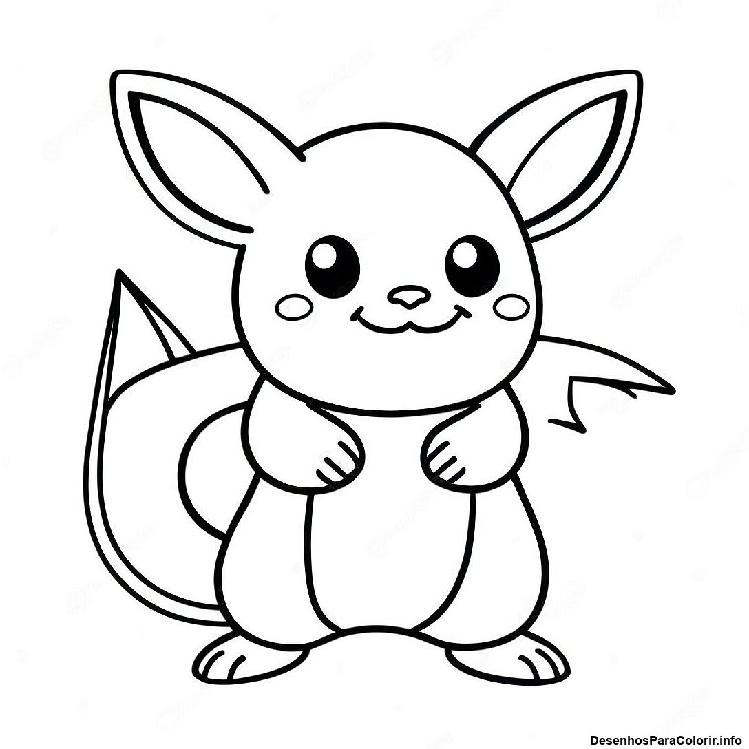 Página de colorir imprimível grátis Raichu Tipo Elétrico Página Para Colorir da coleção Pokemon — desenho em preto e branco para crianças e adultos.