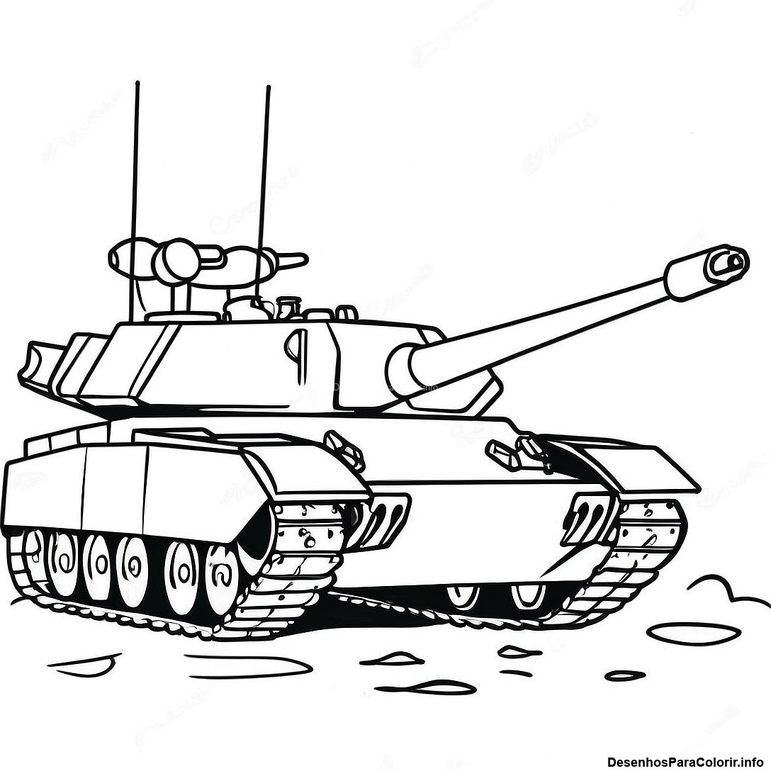 Página de colorir imprimível grátis Tanque De Batalha Realista Para Colorir da coleção Máquinas — desenho em preto e branco para crianças e adultos.
